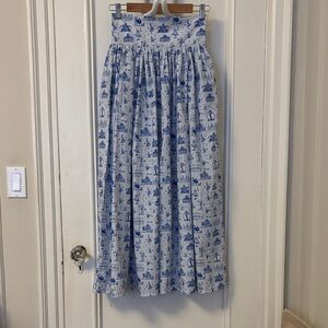 Elegant Blue and White Printed Maxi Skirt